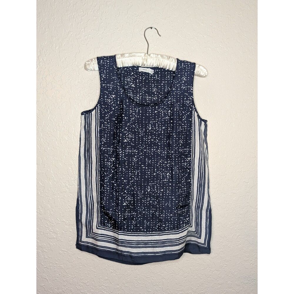 Vince Blue Scarf Print 100% Silk Sleeveless Tank Blouse Top Extra Small XS